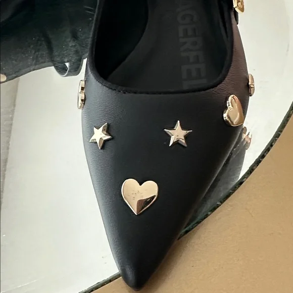 Black Karl Lagerfeld Women's Shoes with Gold Accents - Picture 3 of 6